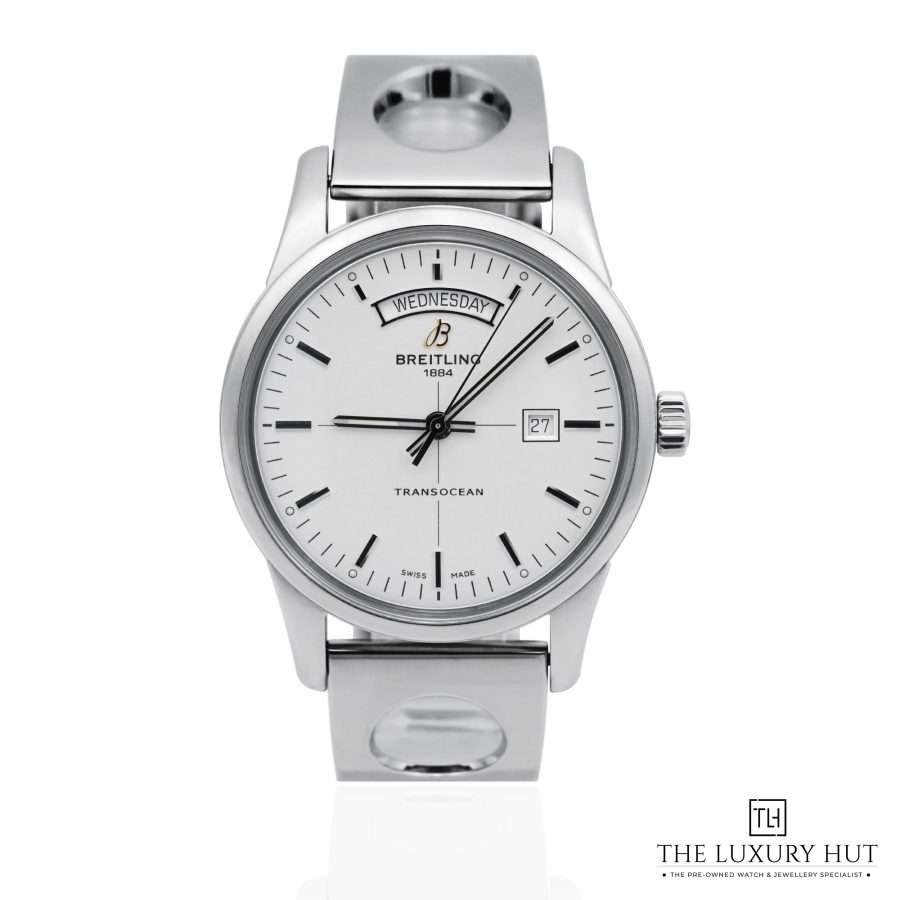 Breitling Transocean Day Date Steel 43mm Silver NEW 51852 aa