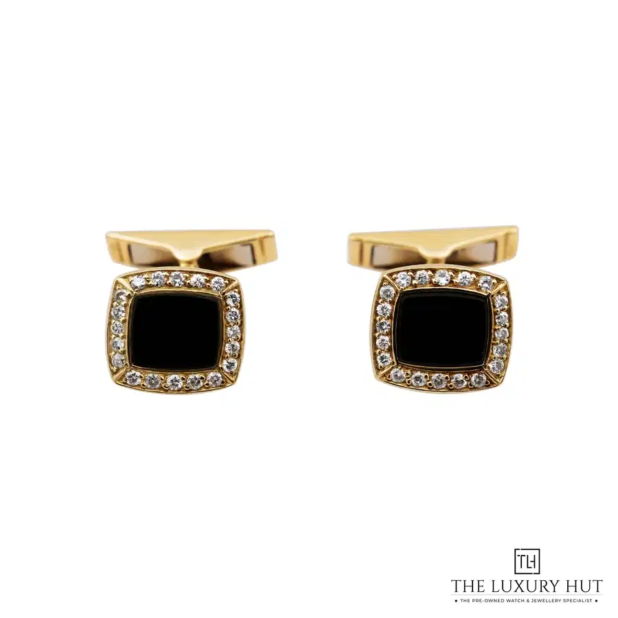 Square 18ct Gold Black Onyx Diamond Cufflinks