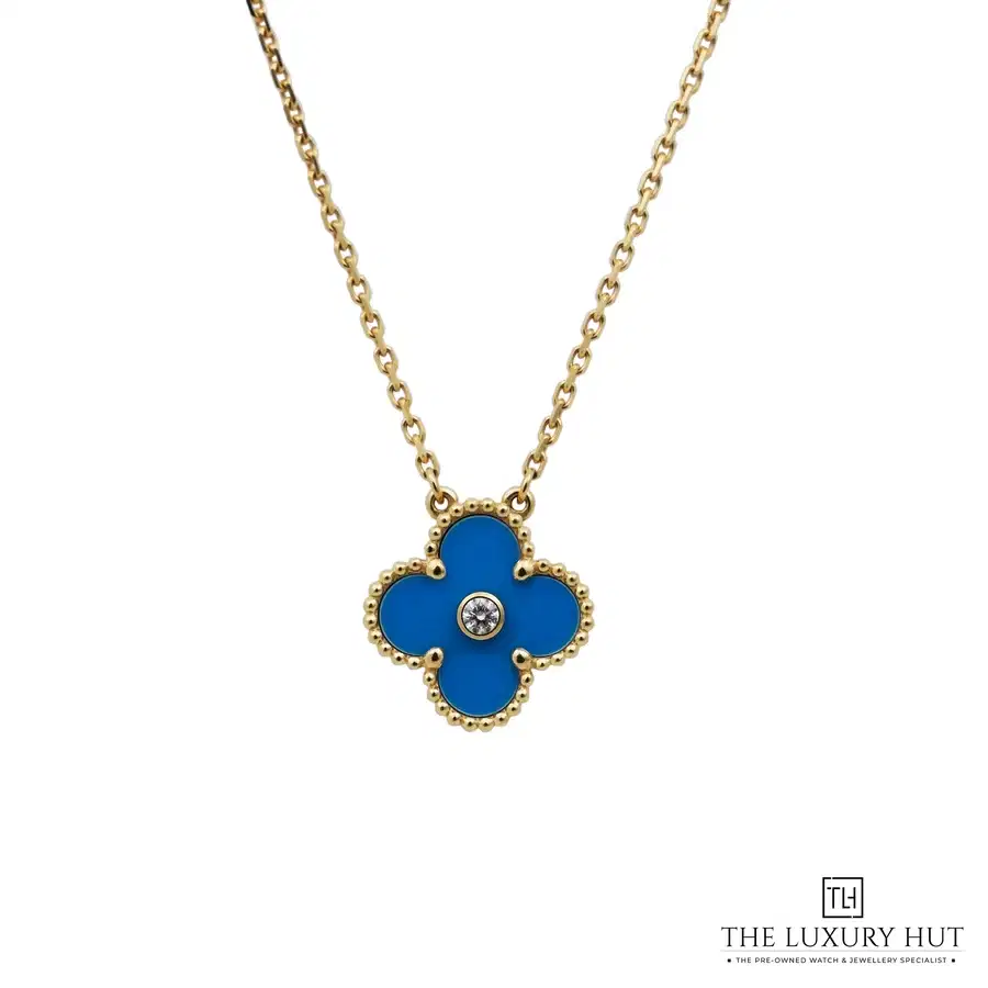 Van Cleef Arpels Gold Blue Porcelain Diamond Pendant VCARP46000