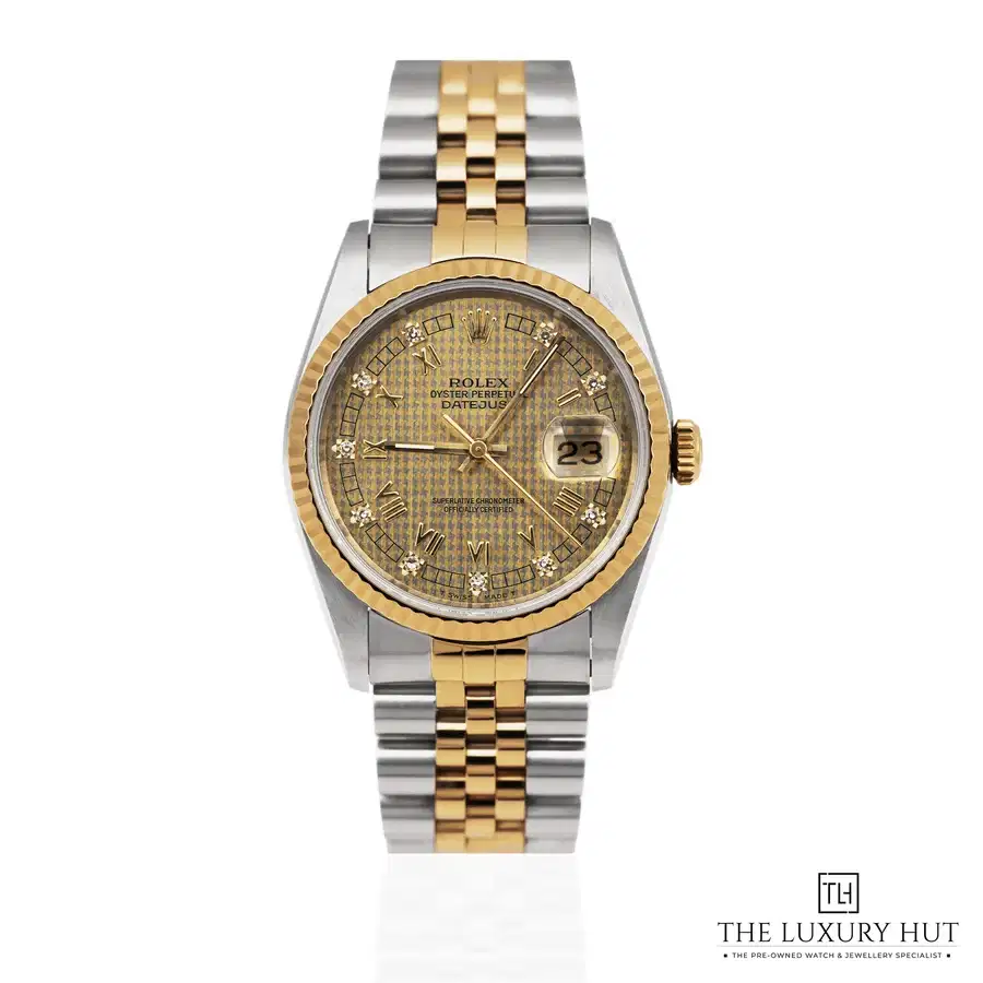Rolex Datejust 36 Silver Champagne Houndstooth Diamond Dial